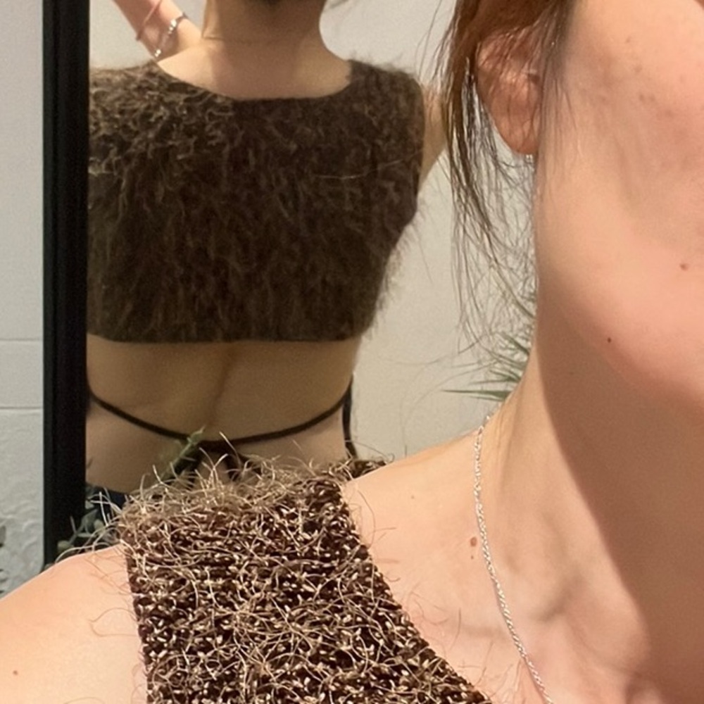 Joseph Ribkoff Textured Brown Open Back Tank Top - Picture 2 of 8